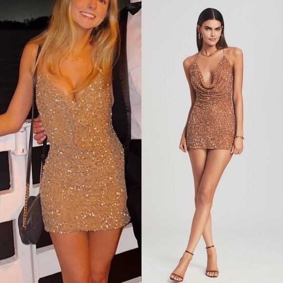 RETROFETE Mich Sequin Mini Dress Bronze Sz S - Picture 1 of 7